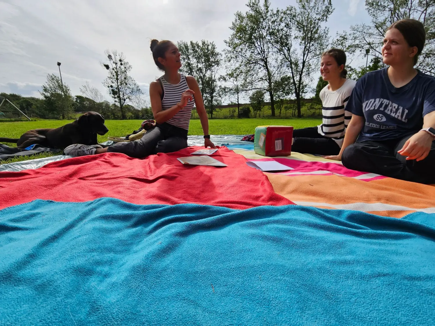 Die Hunde AG - Annette Großmann - Kinder bekommen Therapiehunde, die in offener Umgebung sitzen